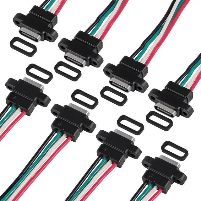 Main image of 8pcs USB Connector Type-C Female Chassis 4 Pin for DIY, Waterproof 4P Solder Wire Type USB C Pigtail Cable Extension Power Cable USB-C Plug to 4 Pin Bare Wire Open End Connector