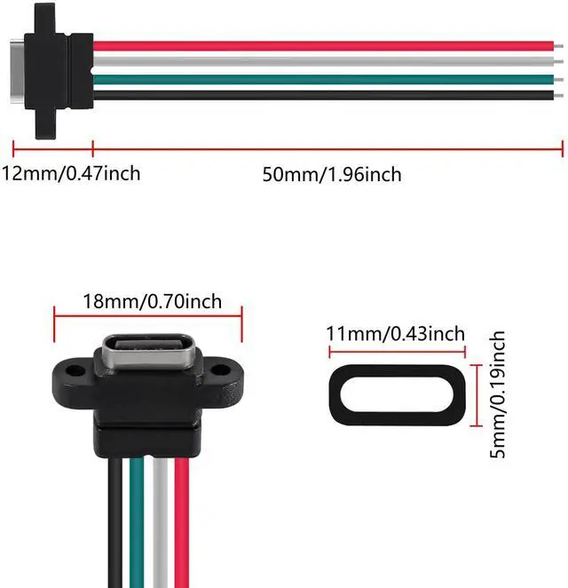 Alt view image 2 of 6 - 8pcs USB Connector Type-C Female Chassis 4 Pin for DIY, Waterproof 4P Solder Wire Type USB C Pigtail Cable Extension Power Cable USB-C Plug to 4 Pin Bare Wire Open End Connector