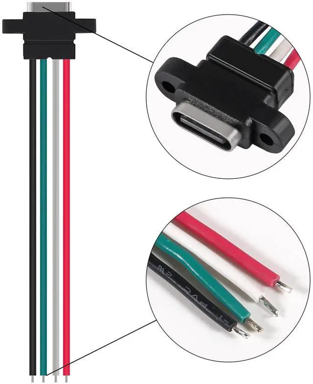 Alt view image 3 of 6 - 8pcs USB Connector Type-C Female Chassis 4 Pin for DIY, Waterproof 4P Solder Wire Type USB C Pigtail Cable Extension Power Cable USB-C Plug to 4 Pin Bare Wire Open End Connector