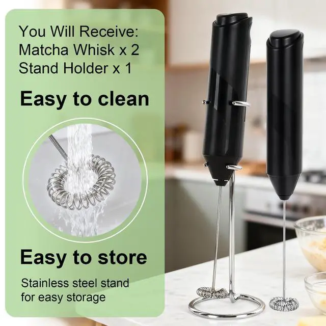 Alt view image 6 of 7 - 2 Pack Matcha Whisk Set, Electric Milk Frother, Handheld Frother with Food Grade Stainless Steel Whisk, Suitable for Matcha, Coffee,Hot Chocolate,Milk and Protein Powder, One Bracket Stand is Included
