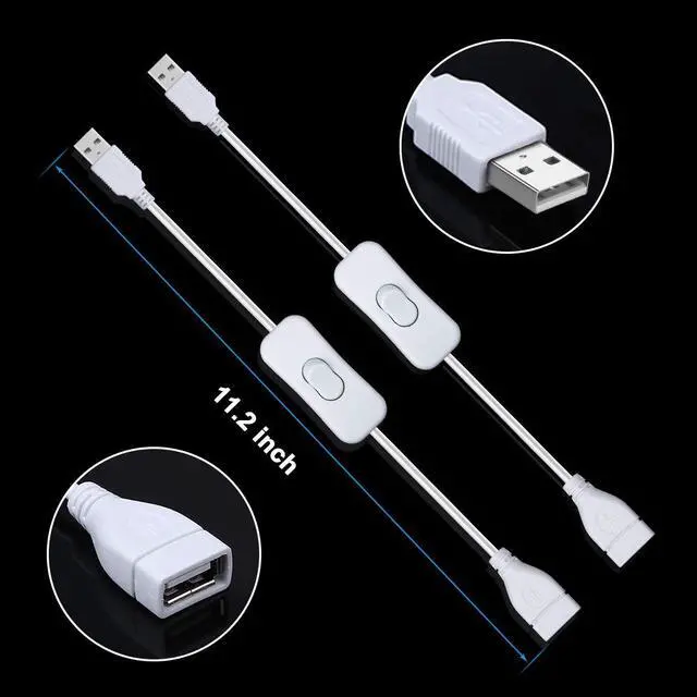 Alt view image 2 of 7 - 2 Pack Male to Female USB Cable with On/Off Switch, USB Extension Inline Rocker Switch for Driving Recorder, LED Desk Lamp, USB Fan, LED StripWhite
