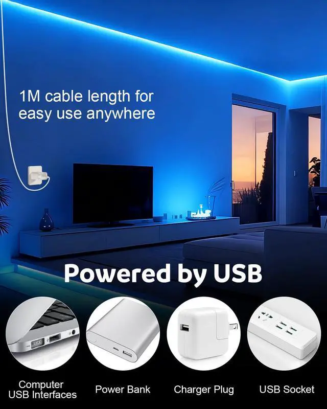 Alt view image 2 of 7 - LED Strip Lights 5V USB 6.56FT/2M 640 LEDs Blue Indoor Rope Lights for Bedroom Not Waterproof IP20 CRI85+ Flexible LED Light for TV Backlight Living Room Party DIY Lighting