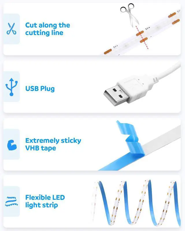 Alt view image 4 of 7 - LED Strip Lights 5V USB 6.56FT/2M 640 LEDs Blue Indoor Rope Lights for Bedroom Not Waterproof IP20 CRI85+ Flexible LED Light for TV Backlight Living Room Party DIY Lighting
