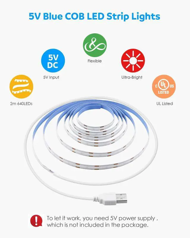 Alt view image 3 of 7 - LED Strip Lights 5V USB 6.56FT/2M 640 LEDs Blue Indoor Rope Lights for Bedroom Not Waterproof IP20 CRI85+ Flexible LED Light for TV Backlight Living Room Party DIY Lighting