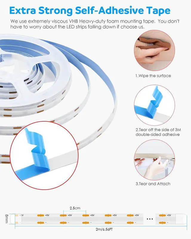 Alt view image 6 of 7 - LED Strip Lights 5V USB 6.56FT/2M 640 LEDs Blue Indoor Rope Lights for Bedroom Not Waterproof IP20 CRI85+ Flexible LED Light for TV Backlight Living Room Party DIY Lighting