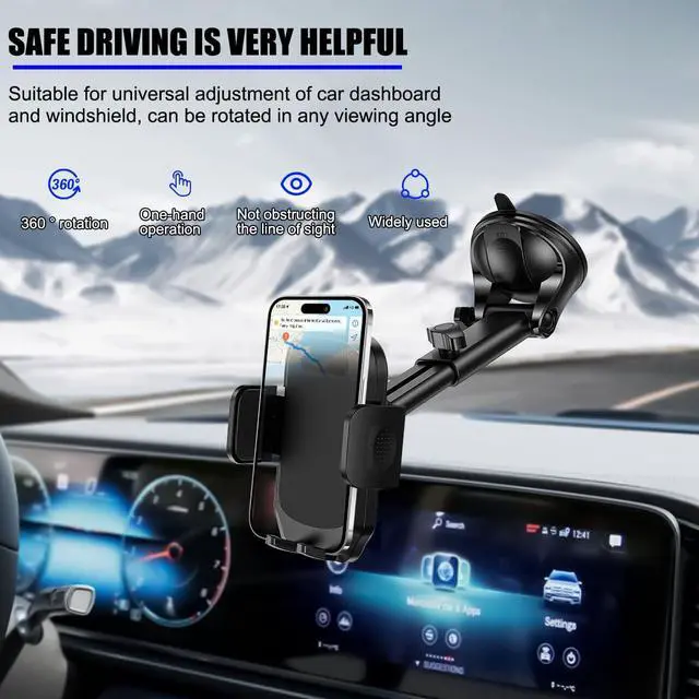 Alt view image 2 of 6 - Car Dash Mount Phone Holder, 360° Adjustable Strong Suction Cup Vehicle Windshield Mobile Phone Mount, Hands Free Automotive Cellphone Stand, Suitable for 1.97-4.33" Smartphone (Black)
