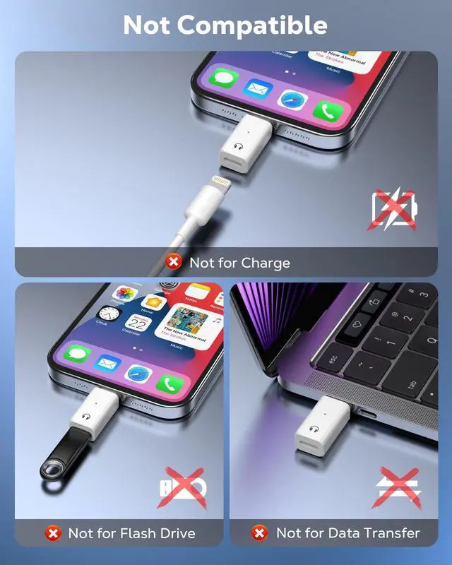 Alt view image 3 of 7 - Lightning to USB-C Audio Adapter - Not for Microphones/Charging/Data Transfer, USB C Male to Female Lightning Headphone Earphone Adapter for iPhone Air 17 16 16e 15 Pro Max Plus, iPad, White
