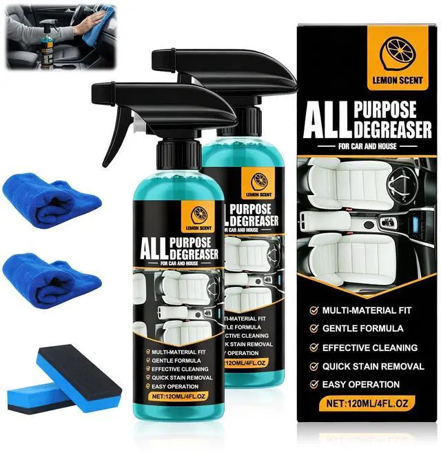 Main image of 2Pcs All Purpose Degreaser for Car and House, Lemon Scent Mulit Heavy-Duty Cleaning Spray, Car and House Multi-purpose Cleaning Spray, Quick Stain Removal For Cars Kitchen Bathroom