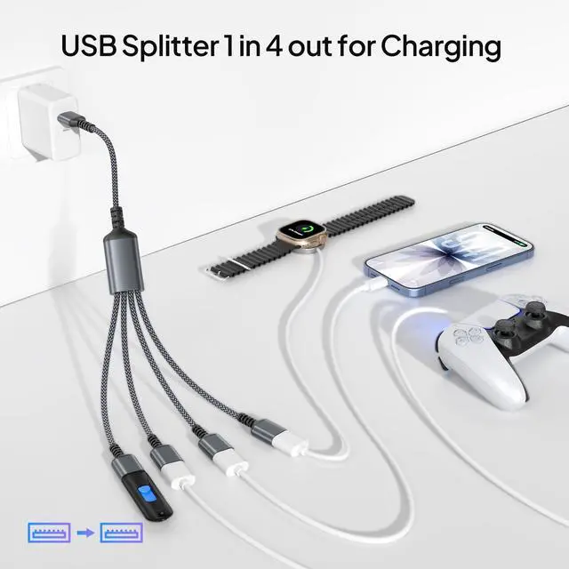 Alt view image 2 of 7 - USB Splitter 1 in 4 Out for PS5,USB Charger Splitter Y Cable 1FT,Multi Port USBA Extension Cord,Multiport 2/3/4 Out Data Charging Split Adapter for Keyboard,Mouse,TV,Laptop,Xbox Series X/S