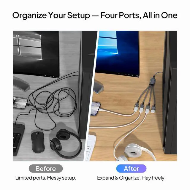 Alt view image 4 of 7 - USB Splitter 1 in 4 Out for PS5,USB Charger Splitter Y Cable 1FT,Multi Port USBA Extension Cord,Multiport 2/3/4 Out Data Charging Split Adapter for Keyboard,Mouse,TV,Laptop,Xbox Series X/S
