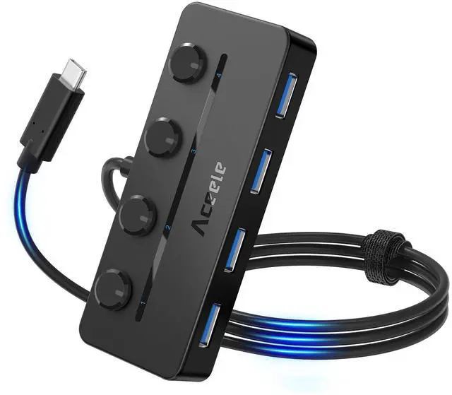 Main image of USB C Hub, USBC to 4-Ports USB 3.0 Hub with Type C Power Port and Individual On/Off Switches, 5Gbps USB C Splitter with 3.3ft Long Extender Cable Compatible for Laptops, MacBook Pro/Air
