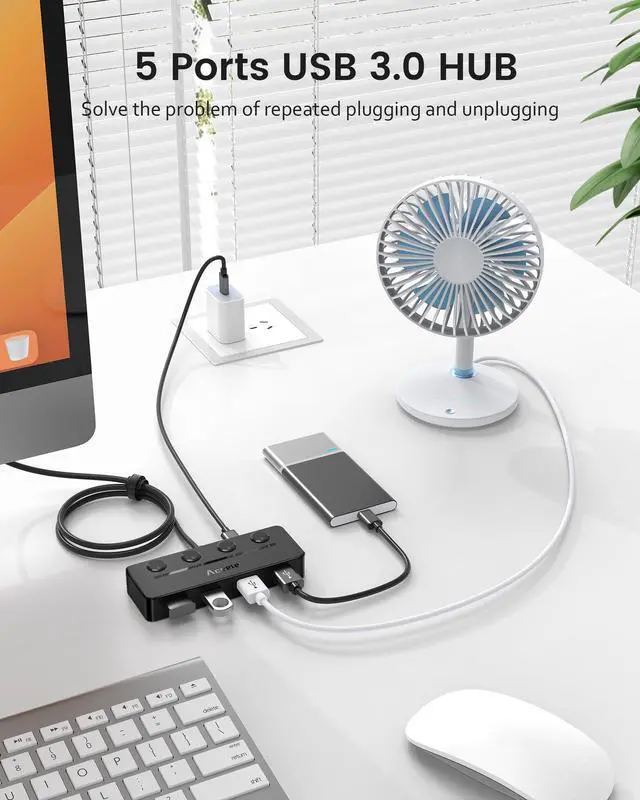 Alt view image 2 of 7 - USB C Hub, USBC to 4-Ports USB 3.0 Hub with Type C Power Port and Individual On/Off Switches, 5Gbps USB C Splitter with 3.3ft Long Extender Cable Compatible for Laptops, MacBook Pro/Air