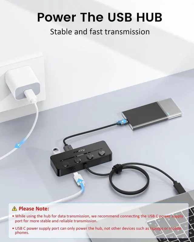 Alt view image 5 of 7 - USB C Hub, USBC to 4-Ports USB 3.0 Hub with Type C Power Port and Individual On/Off Switches, 5Gbps USB C Splitter with 3.3ft Long Extender Cable Compatible for Laptops, MacBook Pro/Air