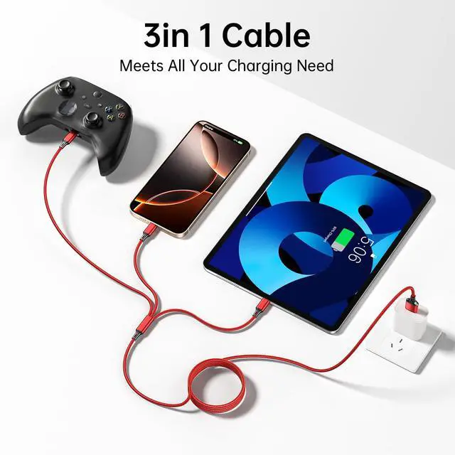 Alt view image 7 of 7 - Multi Charging Cable, 4ft 2Pack Multi Phone Charger Cable Braided Universal 3 in 1 Charging Cord Extra Long Multiple USB Cable with USB C, Micro USB Port Connectors for Cell Phones and MoreRed+Black)