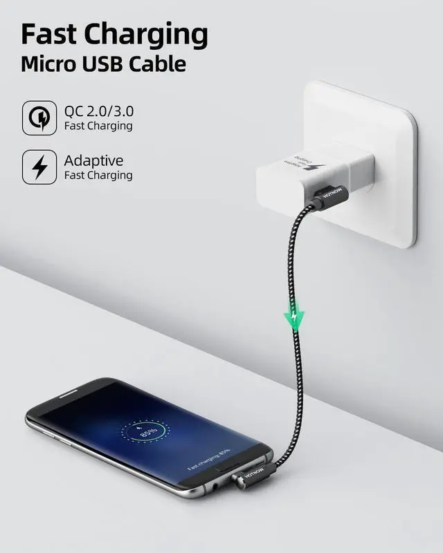 Alt view image 6 of 7 - Right Angle USB A to Micro USB Cable 3FT 3-Pack