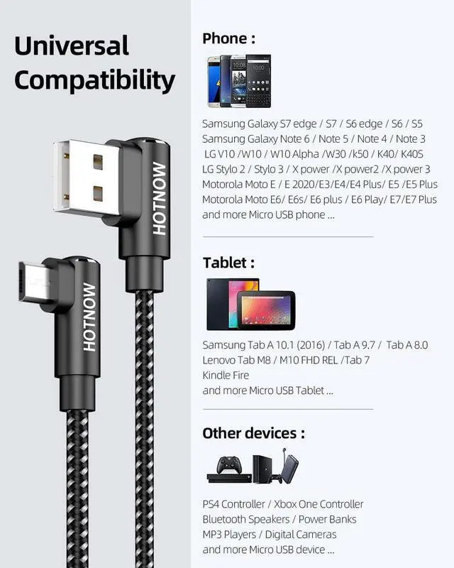 Alt view image 7 of 7 - Right Angle USB A to Micro USB Cable 3FT 3-Pack