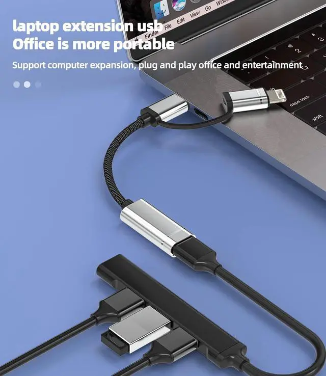 Alt view image 5 of 7 - USB to Lightning Adapter OTG Cable USB-A Female Type C Male 3.0 Converter Thunderbolt Port Cord Apple IPhone15 Pro Max ipad 10?Air4/5?Mini6?Pro 12.9 MacBook compatible