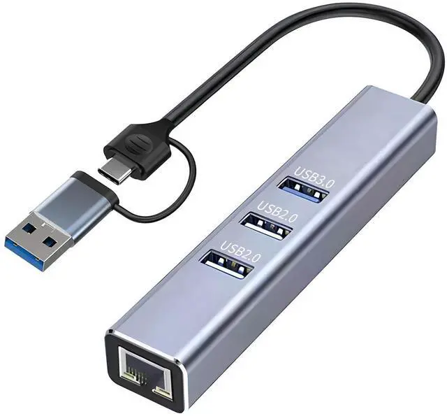 Main image of USB to Ethernet Adapter, 3-Port USB 3.0 Hub with RJ45 10/100 Ethernet Adapter(2X USB2.0 and 2xUSB3.0) Aluminum Network, Compatible with iMac, PC, Chromebook Laptops,