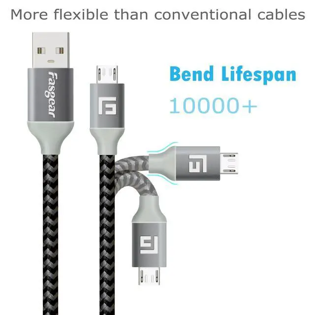 Alt view image 3 of 6 - Micro USB Cable 10ft 2 Pack 2.4A Fast Charging Android Phone Charger Cord Braided Micro-B 2.0 Cable Compatible for PS4 X-Box One Controller/Sam-Sung S6/Fire TV Stick/Kindle/Webcam (Black)