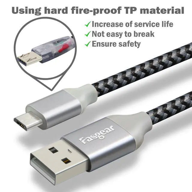 Alt view image 2 of 6 - Micro USB Cable 10ft 2 Pack 2.4A Fast Charging Android Phone Charger Cord Braided Micro-B 2.0 Cable Compatible for PS4 X-Box One Controller/Sam-Sung S6/Fire TV Stick/Kindle/Webcam (Black)