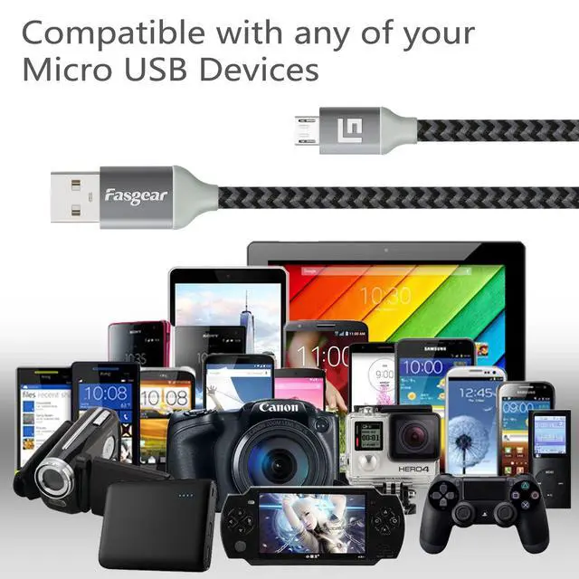 Alt view image 6 of 6 - Micro USB Cable 10ft 2 Pack 2.4A Fast Charging Android Phone Charger Cord Braided Micro-B 2.0 Cable Compatible for PS4 X-Box One Controller/Sam-Sung S6/Fire TV Stick/Kindle/Webcam (Black)
