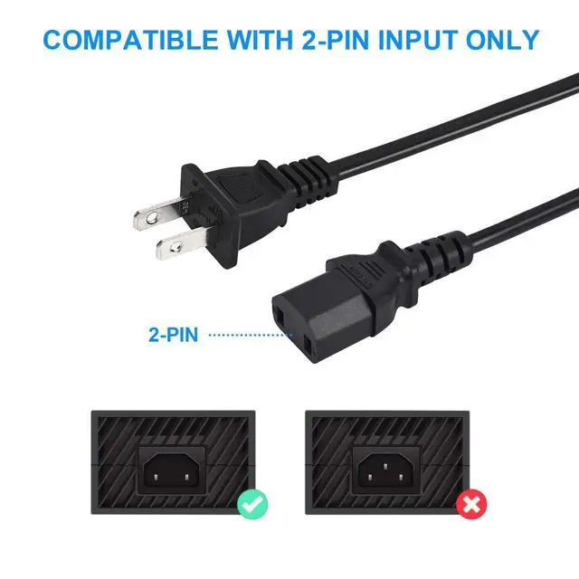 Alt view image 2 of 4 - 2 Prong AC Power Cord Compatible with Sony PS4 Pro/Xbox 360 Slim/Xbox One/Xbox 360 E, 6 Ft Power Cable Replacement
