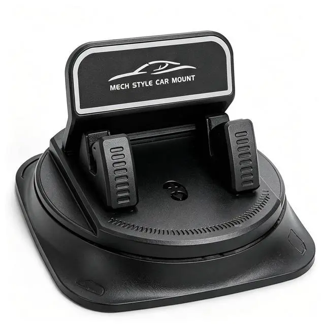 Main image of Adhesive Dashboard Car Phone Holder 360 Degree Rotation, Anti-Slip Silicone Base & Spring Clip for Hands-Free Navigation, Compatible with iPhone and Android Phones 4-7 Inches, Black