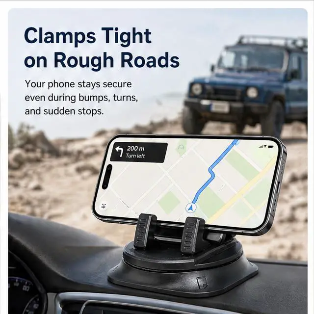 Alt view image 3 of 7 - Adhesive Dashboard Car Phone Holder 360 Degree Rotation, Anti-Slip Silicone Base & Spring Clip for Hands-Free Navigation, Compatible with iPhone and Android Phones 4-7 Inches, Black