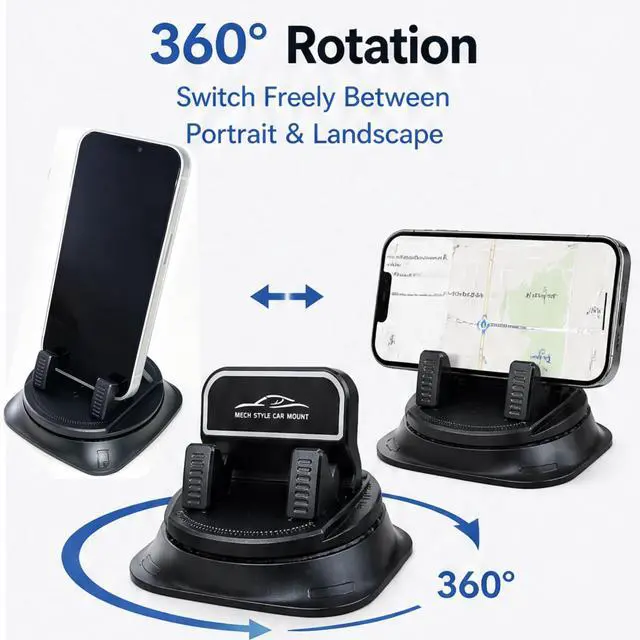Alt view image 5 of 7 - Adhesive Dashboard Car Phone Holder 360 Degree Rotation, Anti-Slip Silicone Base & Spring Clip for Hands-Free Navigation, Compatible with iPhone and Android Phones 4-7 Inches, Black