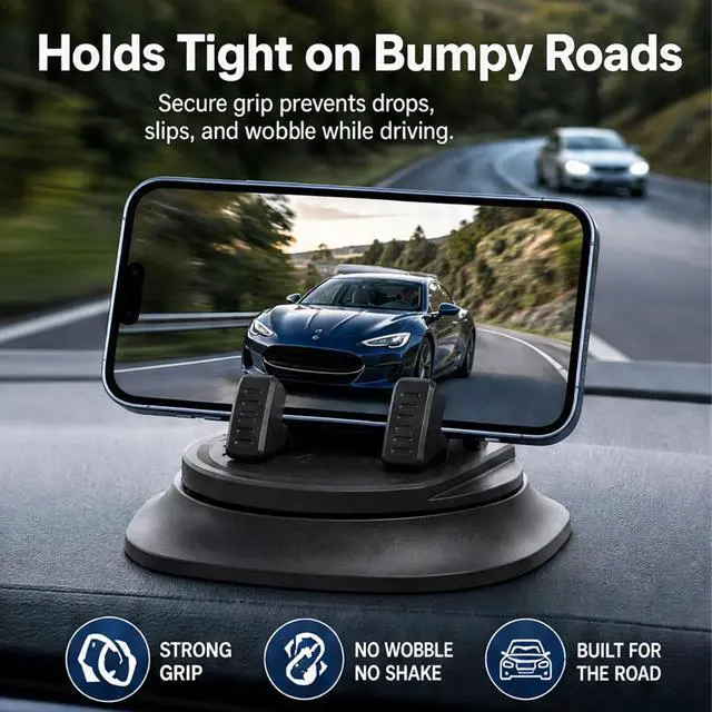 Alt view image 6 of 7 - Adhesive Dashboard Car Phone Holder 360 Degree Rotation, Anti-Slip Silicone Base & Spring Clip for Hands-Free Navigation, Compatible with iPhone and Android Phones 4-7 Inches, Black