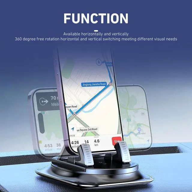 Alt view image 5 of 7 - Car Dashboard Phone Holder, Rotatable One-Hand Operation Bracket, Anti-Slip Waterproof Navigation Mount with Strong Suction, Wider Silicone Base for Most Size Phones (Black)