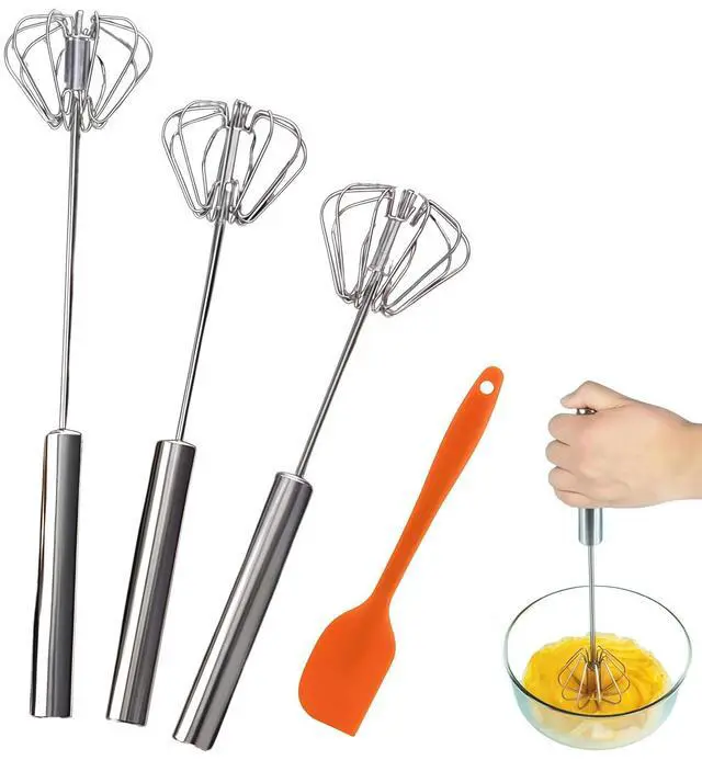 Main image of 3Pcs Egg Whisk Hand Push Rotary Whisks,Semi Automatic Mixer Stirrer for Making Cream Hand Push Whisk,Beating,Whisking,Stirring,Versatile Milk Frother- Spatula for Baking Mixing