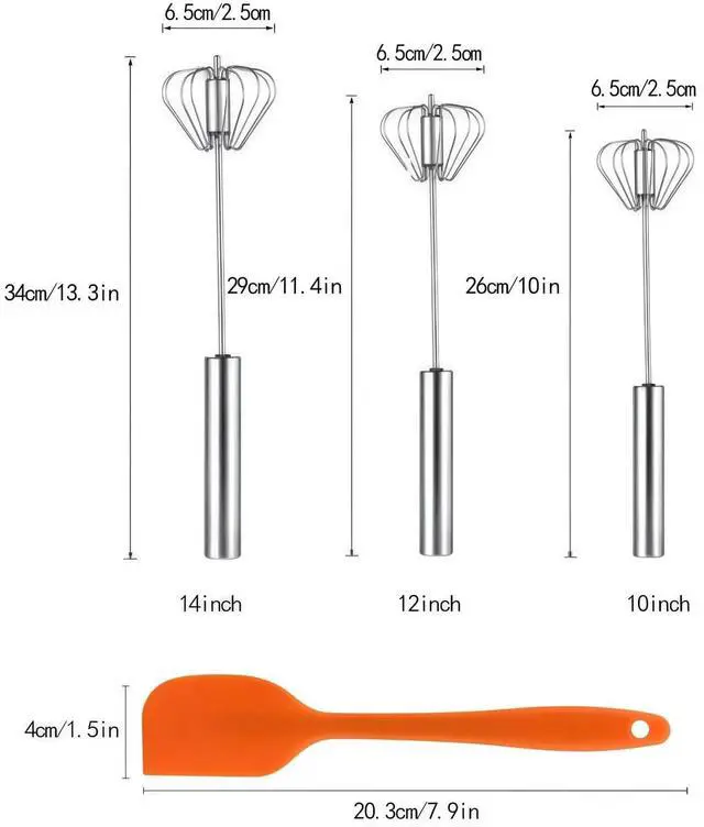 Alt view image 2 of 5 - 3Pcs Egg Whisk Hand Push Rotary Whisks,Semi Automatic Mixer Stirrer for Making Cream Hand Push Whisk,Beating,Whisking,Stirring,Versatile Milk Frother- Spatula for Baking Mixing