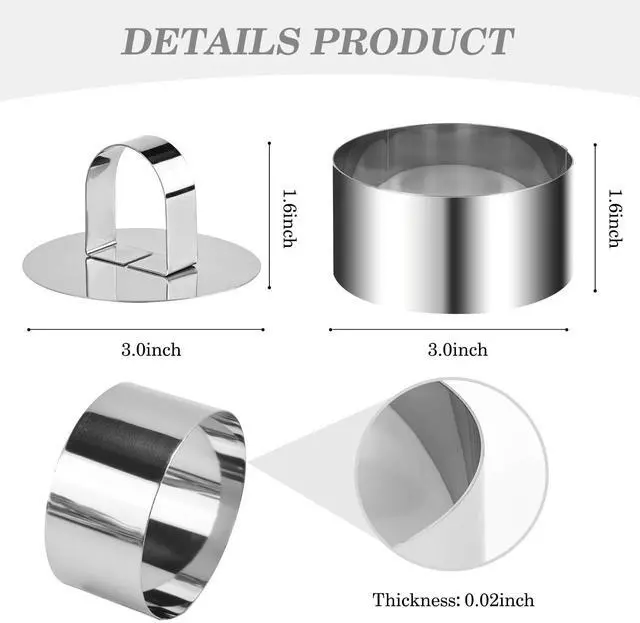 Alt view image 3 of 7 - 4-Pack 3 Inch Stainless Steel Baking Ring Molds with Pusher - Professional Food Ring Mold for Cooking & Baking, Easy Release Crumpet Rings, Dishwasher Safe & Leak-Proof Silver Kitchen Tools