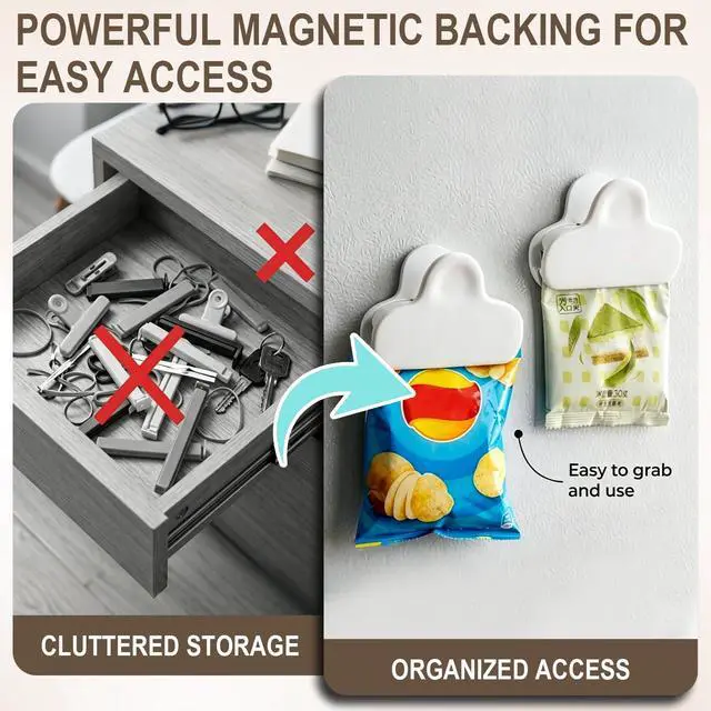 Alt view image 7 of 7 - 2PCS Cute Chip Clips, Magnetic Bag Clips with Airtight Seal for Chips, Kitchen Clip with Magnet for Fridge, Fun Bag Clip for Food Storage, Snack Organization, RV Accessories (Large Size-White)