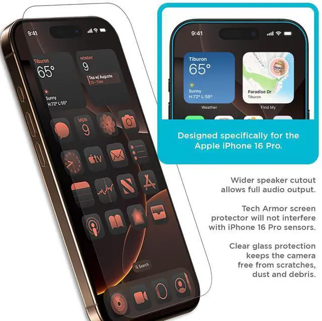 Alt view image 5 of 6 - for Apple iPhone 16 Pro Screen Protector Glass 6.3 inch - Ballistic Tempered, Case Friendly, Easy Install, Sensor Protection, HD, 9H Hardness, 3 Pack + Bonus Camera Lens Protector