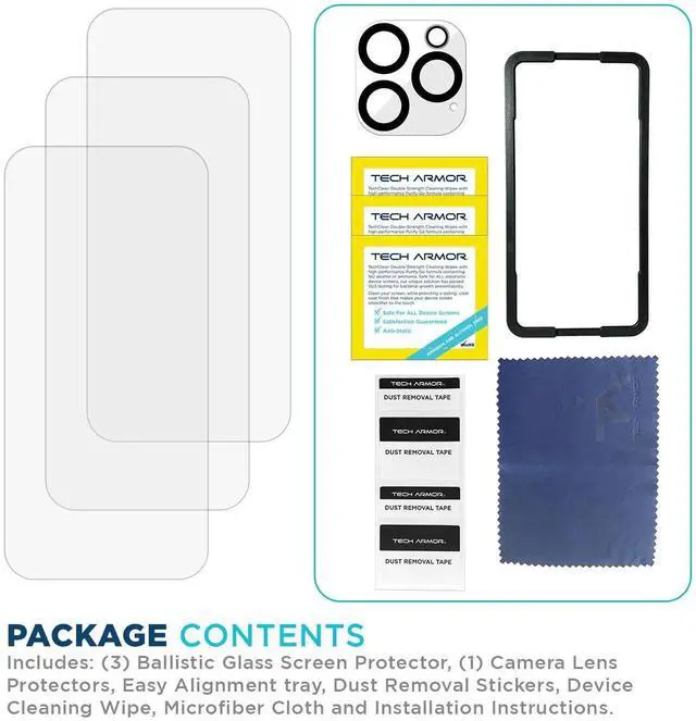 Alt view image 6 of 6 - for Apple iPhone 16 Pro Screen Protector Glass 6.3 inch - Ballistic Tempered, Case Friendly, Easy Install, Sensor Protection, HD, 9H Hardness, 3 Pack + Bonus Camera Lens Protector