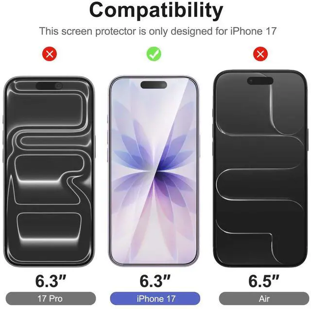 Alt view image 2 of 7 - 3x Screen Protector for iPhone 17 (6.3 inches)+ 3x Camera Lens Protector, Sensor Protection, Case Friendly Tempered Glass Film, Ultra Resistant, Easy installation tool include