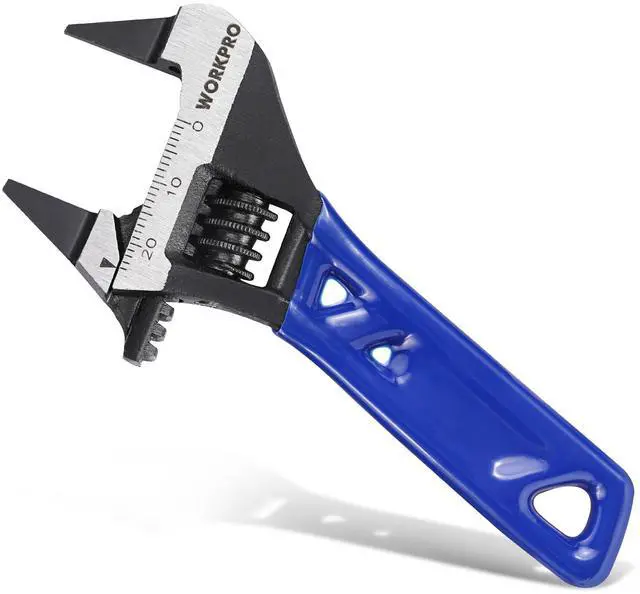 Main image of 4-Inch Thin Jaws Stubby Wide Opening Adjustable Wrench, Small Adjustable Wrench with 2mm Slim Jaws for Easy Access to Tight Spaces, Metric/SAE Scales, Cr-V Steel
