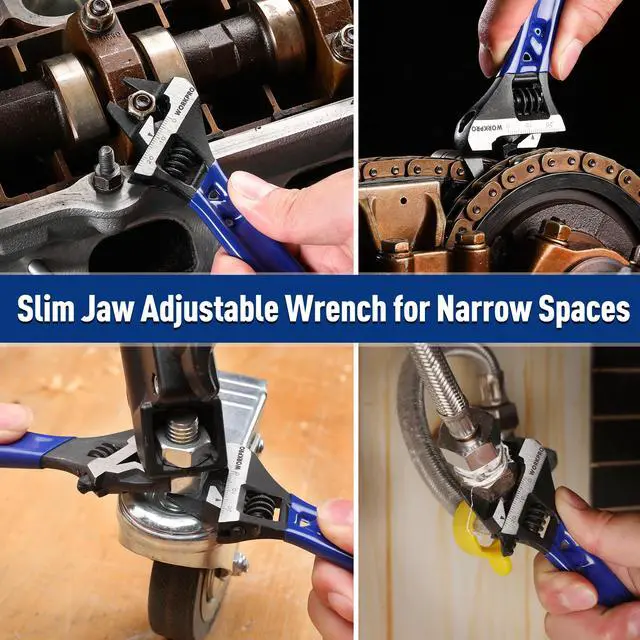 Alt view image 7 of 7 - 4-Inch Thin Jaws Stubby Wide Opening Adjustable Wrench, Small Adjustable Wrench with 2mm Slim Jaws for Easy Access to Tight Spaces, Metric/SAE Scales, Cr-V Steel