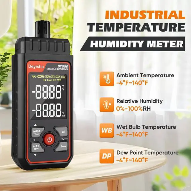 Alt view image 2 of 7 - Industry Temperature Humidity Meter High Precision and High Rate Digital Hygrometer with Ambient, Relative Humidity, Dew Point, Wet Bulb Thermometer, Min/Max Hold ±1.5°C/±3°F and ±5% RH
