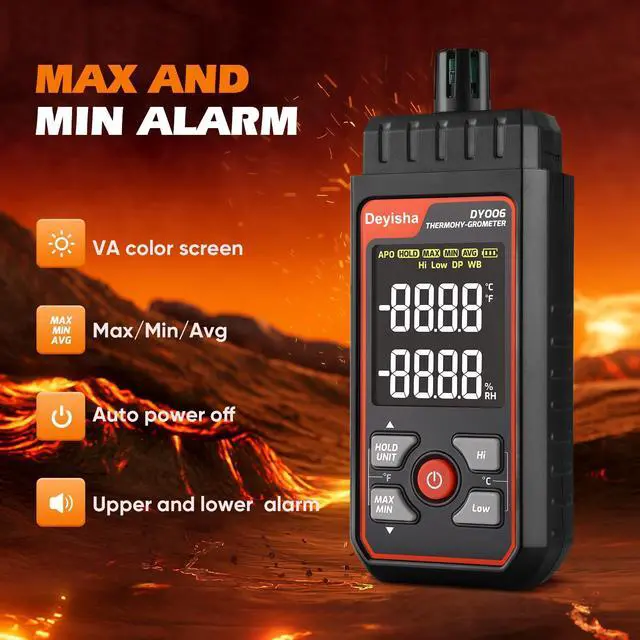 Alt view image 3 of 7 - Industry Temperature Humidity Meter High Precision and High Rate Digital Hygrometer with Ambient, Relative Humidity, Dew Point, Wet Bulb Thermometer, Min/Max Hold ±1.5°C/±3°F and ±5% RH