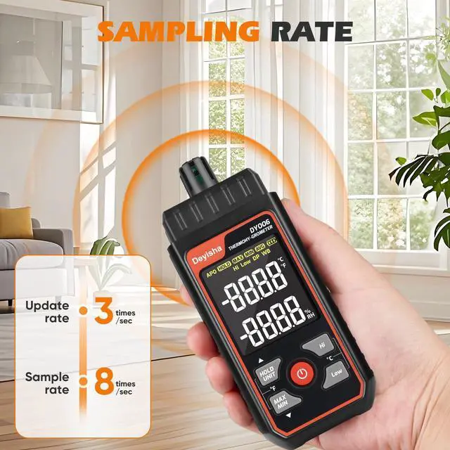 Alt view image 4 of 7 - Industry Temperature Humidity Meter High Precision and High Rate Digital Hygrometer with Ambient, Relative Humidity, Dew Point, Wet Bulb Thermometer, Min/Max Hold ±1.5°C/±3°F and ±5% RH
