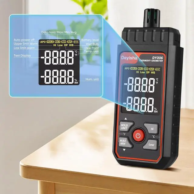 Alt view image 6 of 7 - Industry Temperature Humidity Meter High Precision and High Rate Digital Hygrometer with Ambient, Relative Humidity, Dew Point, Wet Bulb Thermometer, Min/Max Hold ±1.5°C/±3°F and ±5% RH