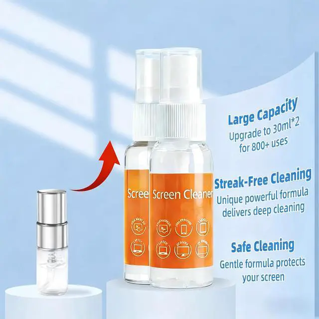 Alt view image 2 of 7 - Screen Cleaner Refill Kit for Keyboard Cleaning Kit Laptop Cleaner, 10-in-1 Computer Screen Cleaning Brush Tool, Streak-Free Spray for Computer, Phone, Pad, Includes Microfiber Cloth, 60ML