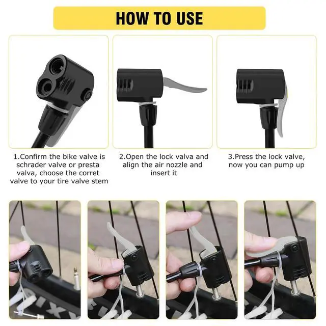Alt view image 3 of 6 - Bike Pump Portable, Bike Tire Inflator, Bicycle Hand Air Pump with Presta and Schrader, Ball Pump Inflator Bicycle Floor Pump Suitable for Baby Stroller Tires, Balls, Road and Mountain BikesBlack
