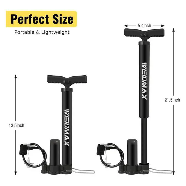 Alt view image 2 of 6 - Bike Pump Portable, Bike Tire Inflator, Bicycle Hand Air Pump with Presta and Schrader, Ball Pump Inflator Bicycle Floor Pump Suitable for Baby Stroller Tires, Balls, Road and Mountain BikesBlack