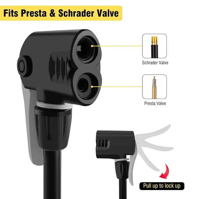 Alt view image 4 of 6 - Bike Pump Portable, Bike Tire Inflator, Bicycle Hand Air Pump with Presta and Schrader, Ball Pump Inflator Bicycle Floor Pump Suitable for Baby Stroller Tires, Balls, Road and Mountain BikesBlack