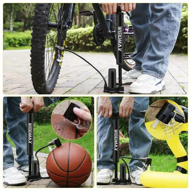 Alt view image 6 of 6 - Bike Pump Portable, Bike Tire Inflator, Bicycle Hand Air Pump with Presta and Schrader, Ball Pump Inflator Bicycle Floor Pump Suitable for Baby Stroller Tires, Balls, Road and Mountain BikesBlack