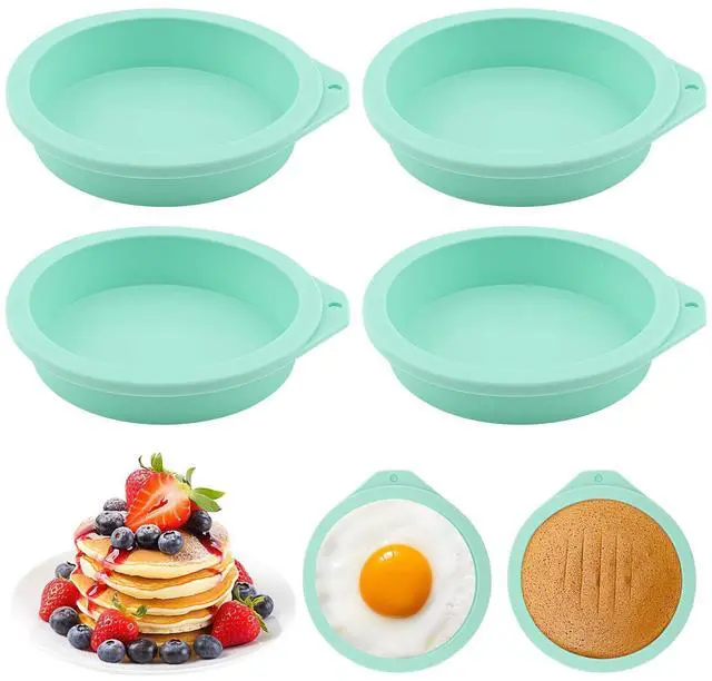 Main image of 4Pcs Air Fryer Egg Mold, Silicone Egg Bites Molds for Baking Muffin Top Pan, 4'' Mini Pancake Mold Non-Stick for Baking Hamburger Bun Pan Air Fryer Accessories(COLOR:Green)